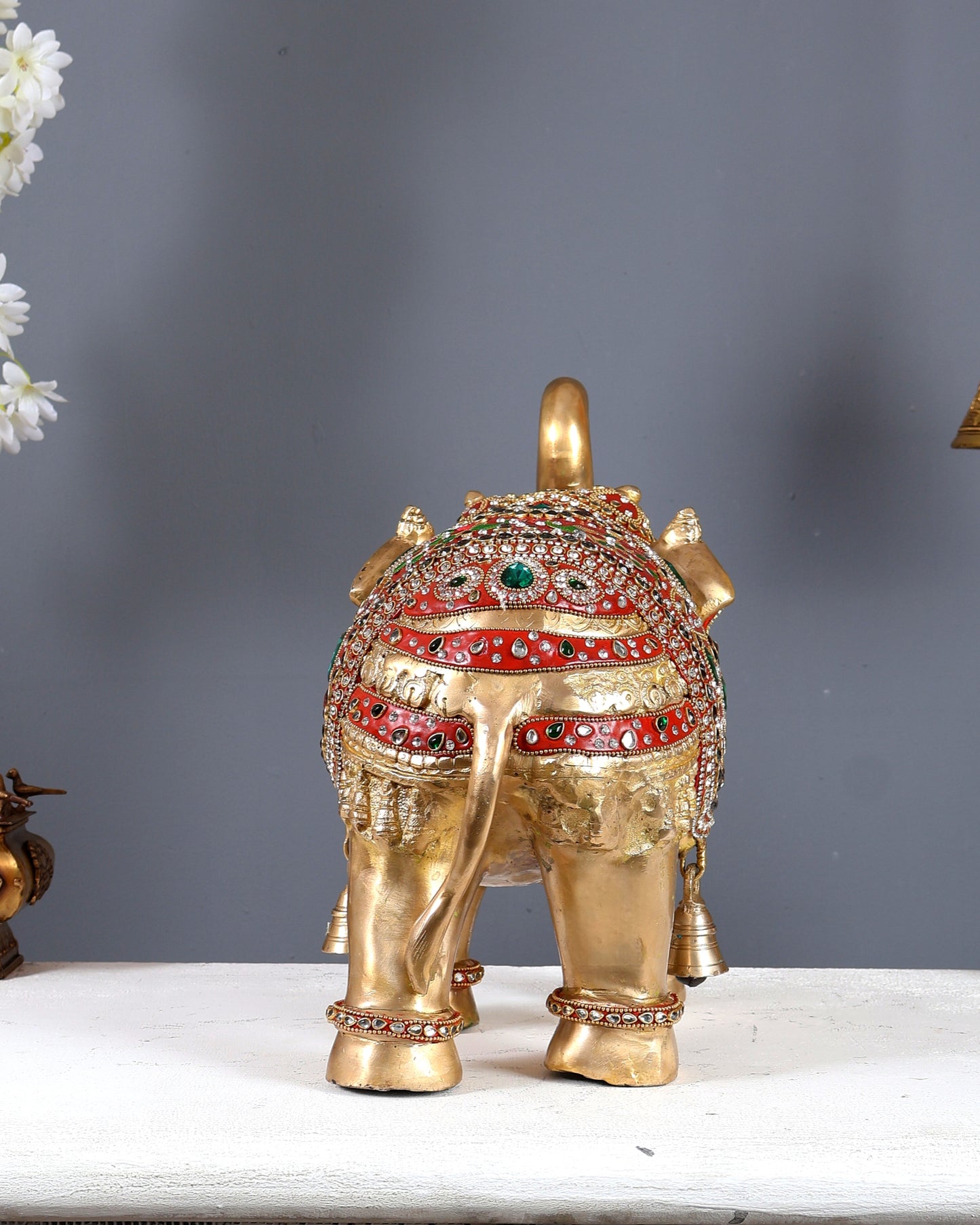 Brass Maharaja Elephant Showpiece – Rajasthani Meenakari & Stone Work Royal Décor (15 Inch wide)