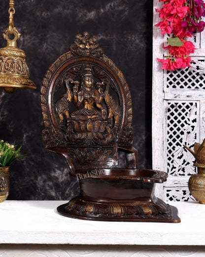 Brass Gajalakshmi oil Lamp large kamatchi vilakku - 17 Inch dual tone