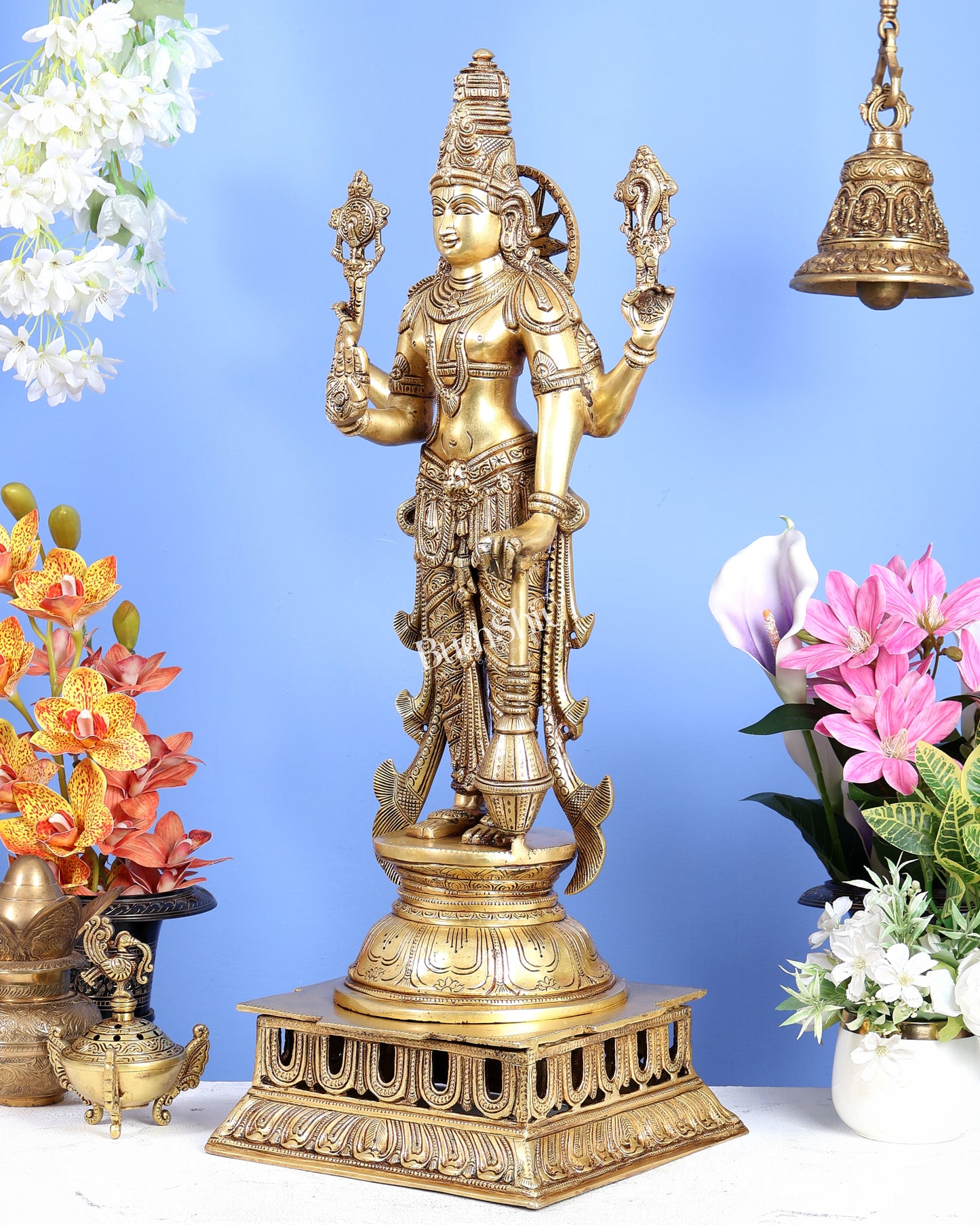 Brass Lord Vishnu with Gada Statue – Grand Handcrafted Divine Sculpture (30 Inches)