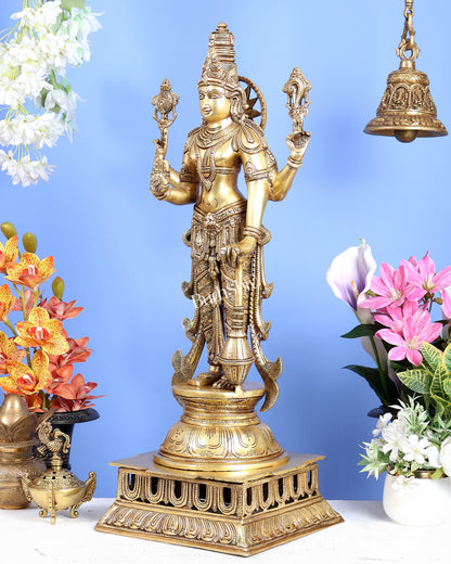 Brass Lord Vishnu with Gada Statue – Grand Handcrafted Divine Sculpture (30 Inches)