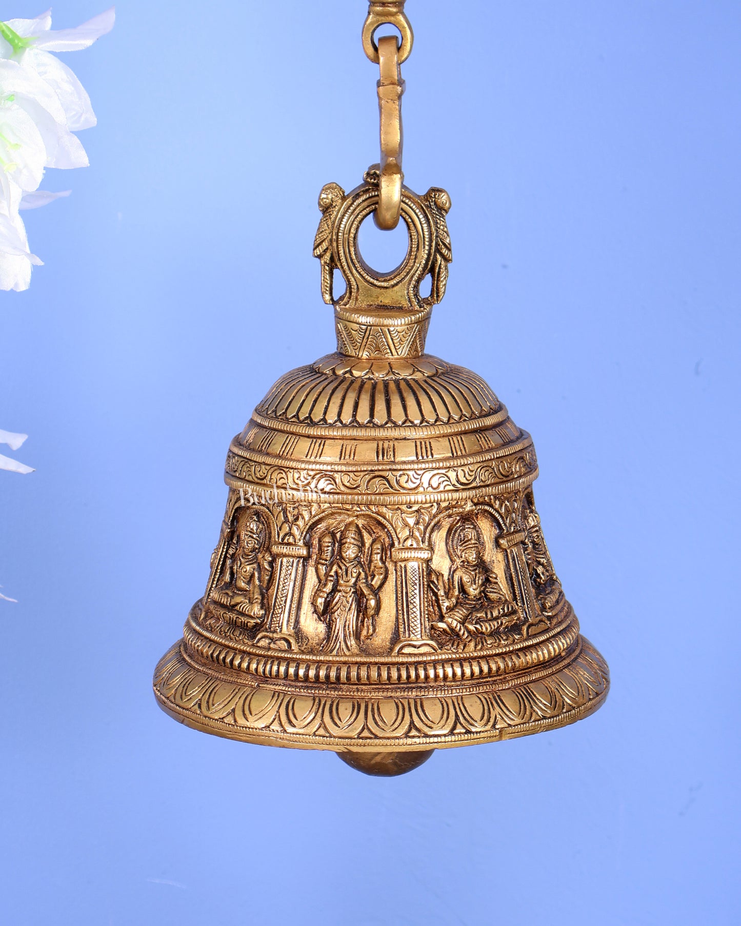 Brass Ashtalakshmi Hanging Bell with Chain – Auspicious Temple Ghanti (32.5 Inches)