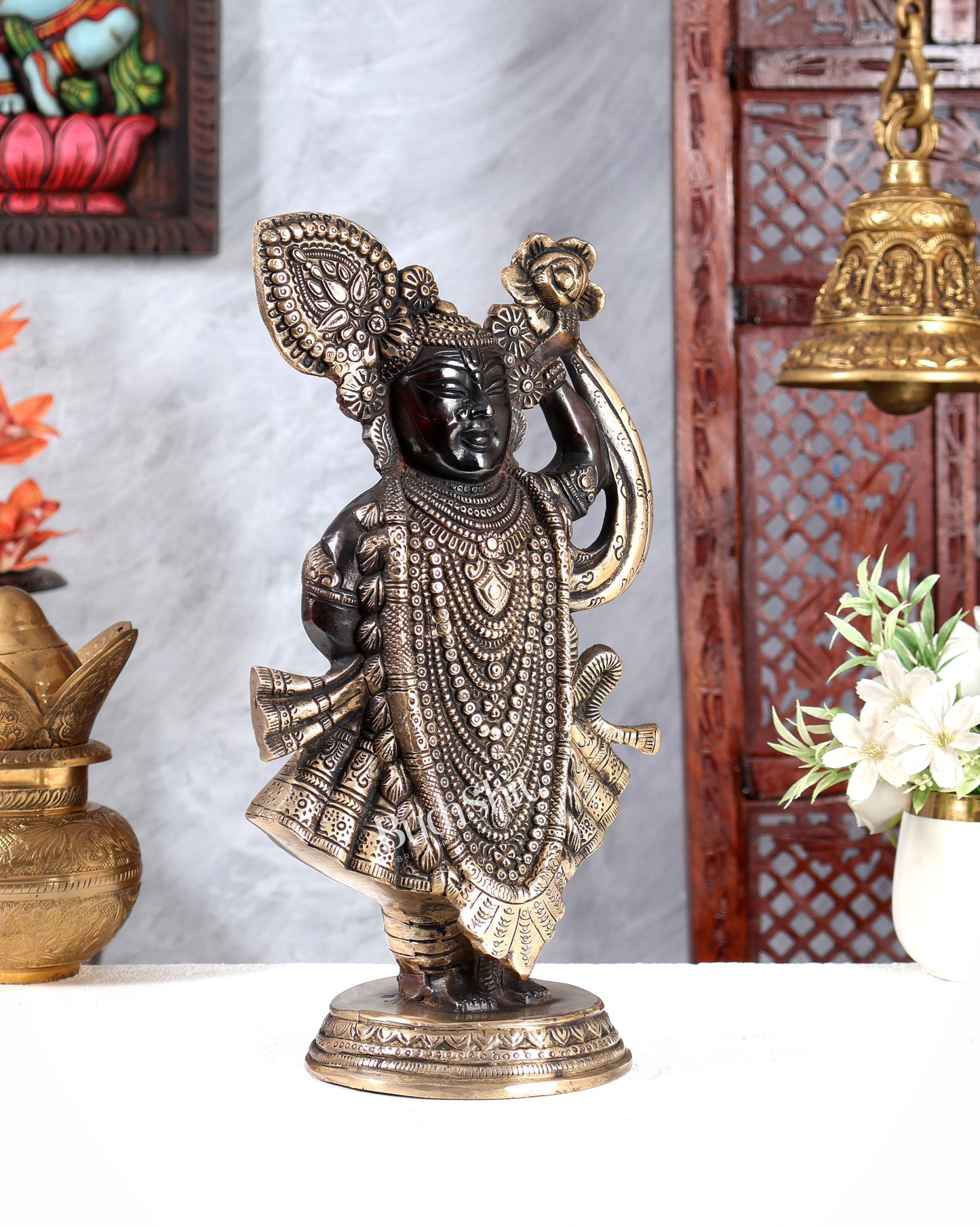 Brass Lord Shrinath Ji Statue | From Nathdwara 13 inch black edition
