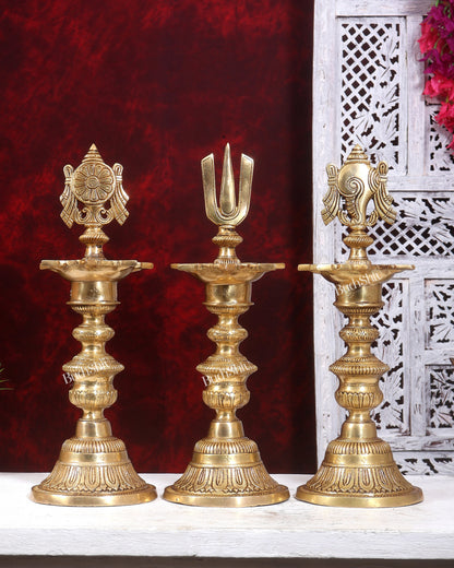 Premium Brass Shankh Chakra Namah Diya Vilakku 16.5 inch