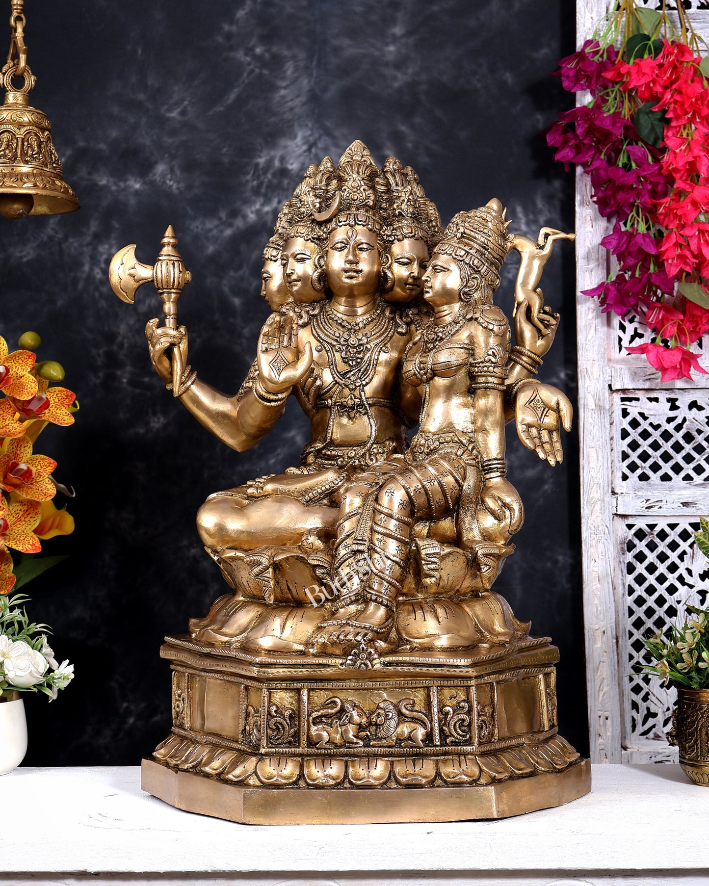 Brass Pashupatinath Sadashiv with Parvati — Chola-Inspired Sculpture 24 inch