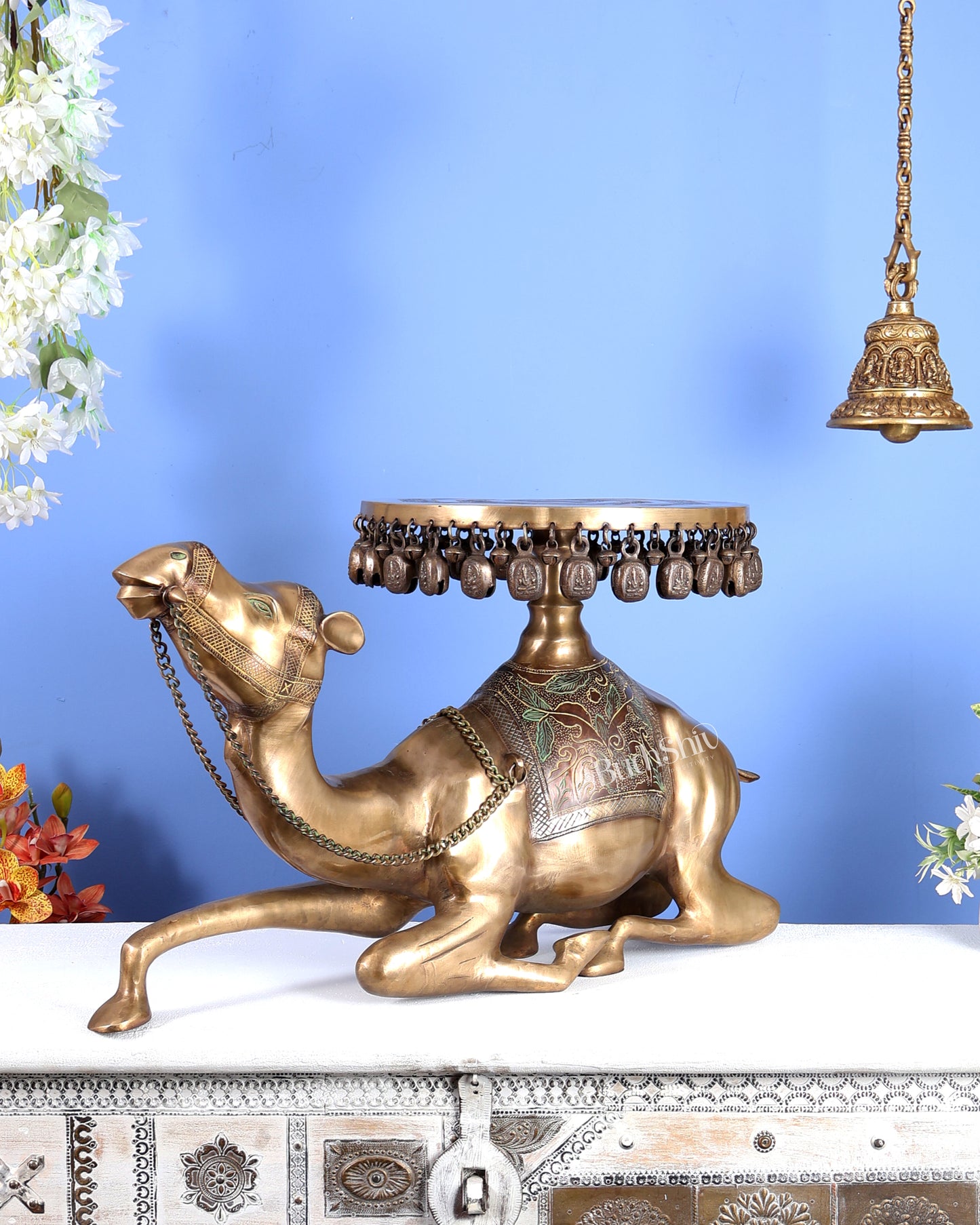 Vintage Brass Camel Design Stool Table – Handcrafted Heritage Furniture Accent (27 Inches)