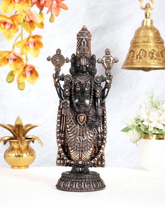 Pure Brass Tirupati Balaji Idol – 12 Inches Tall, Highly Detailed black tone