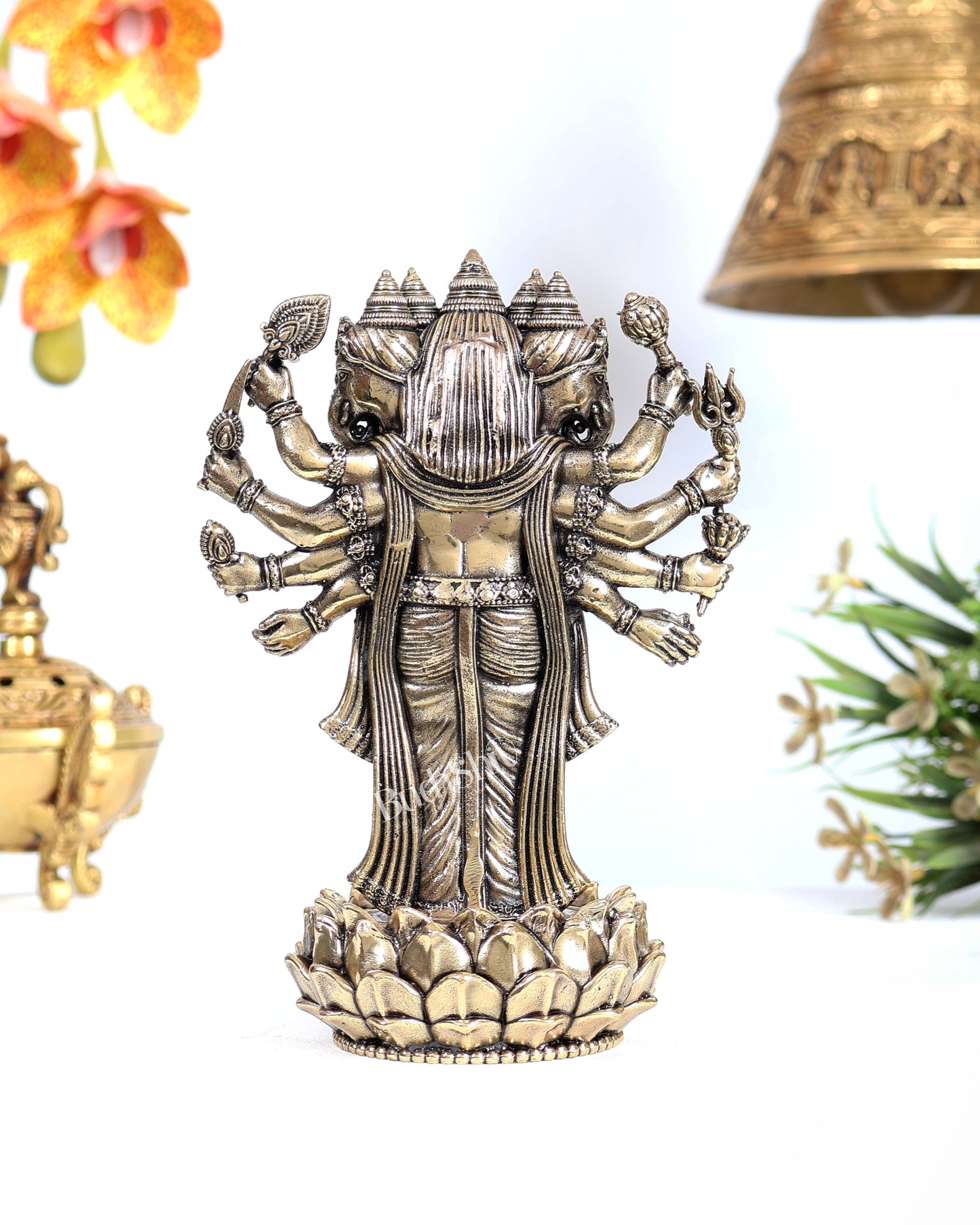 Brass Standing Panchmukhi Ganesha on Lotus – Superfine Divine Sculpture (6.2 Inches)