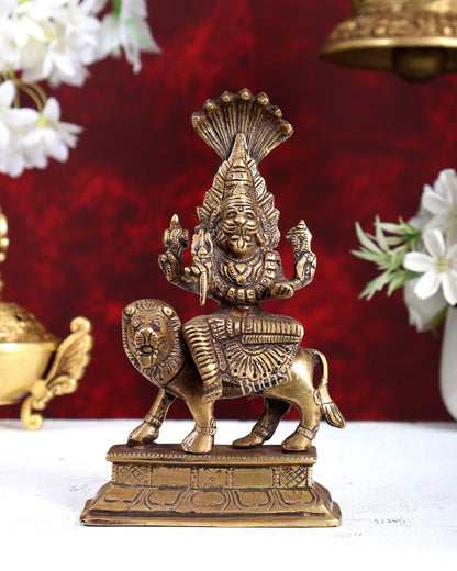 Brass Pratyangira Devi Statue – Handcrafted Divine Protection Goddess Idol 7 inch antique tone