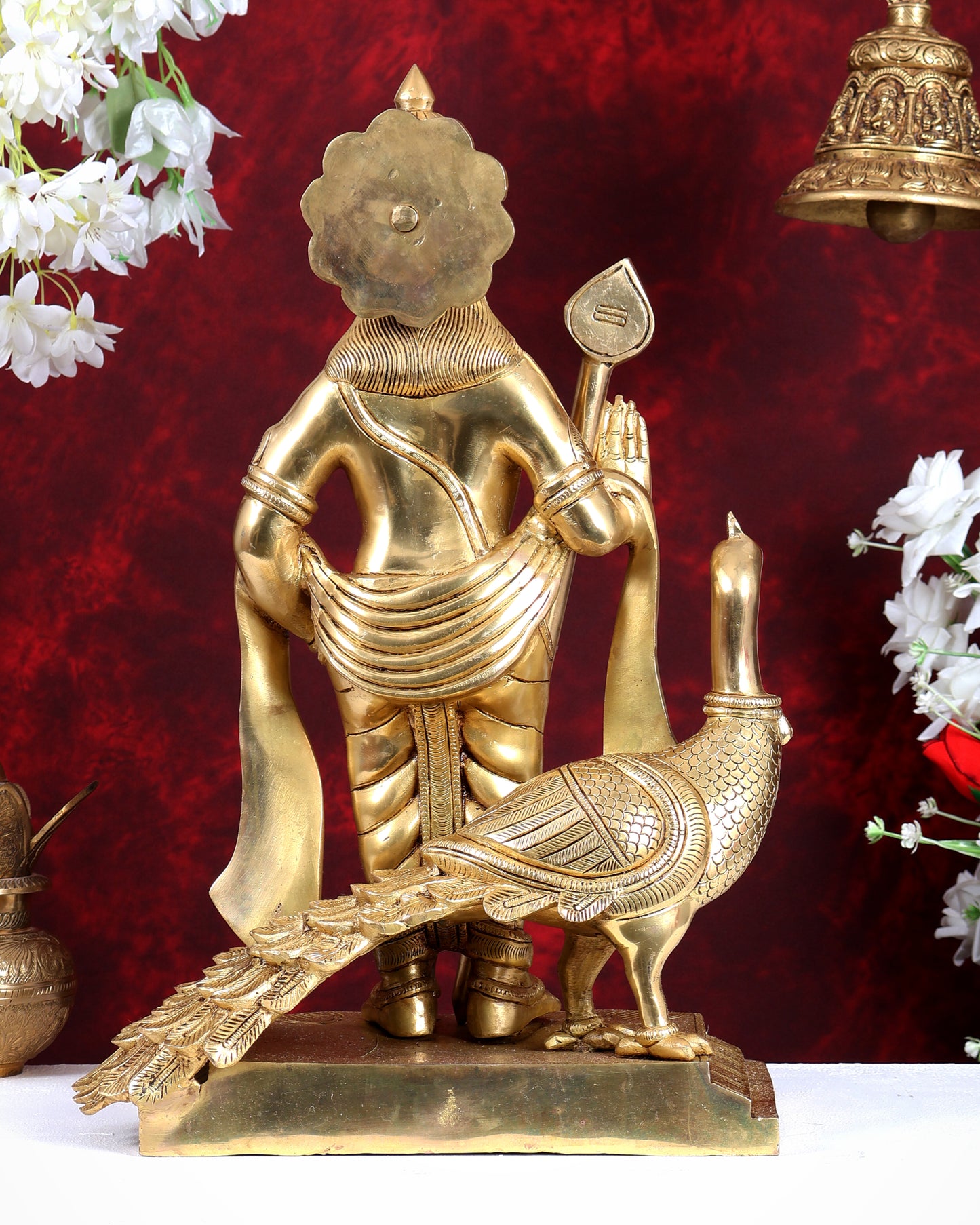 Large Brass Murugan Swamy with Peacock Idol – Highly Detailed Lord Kartikeya Statue (20.5 Inch)