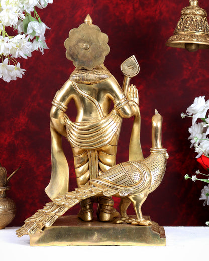 Large Brass Murugan Swamy with Peacock Idol – Highly Detailed Lord Kartikeya Statue (20.5 Inch)