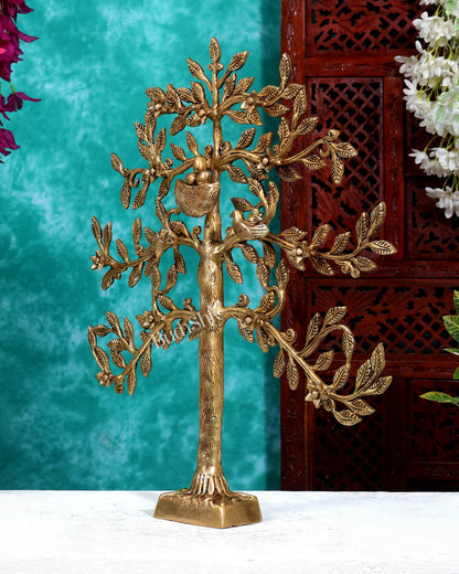Brass Kalpavriksha Table Standing Tree with Birds & Nest 21 inch