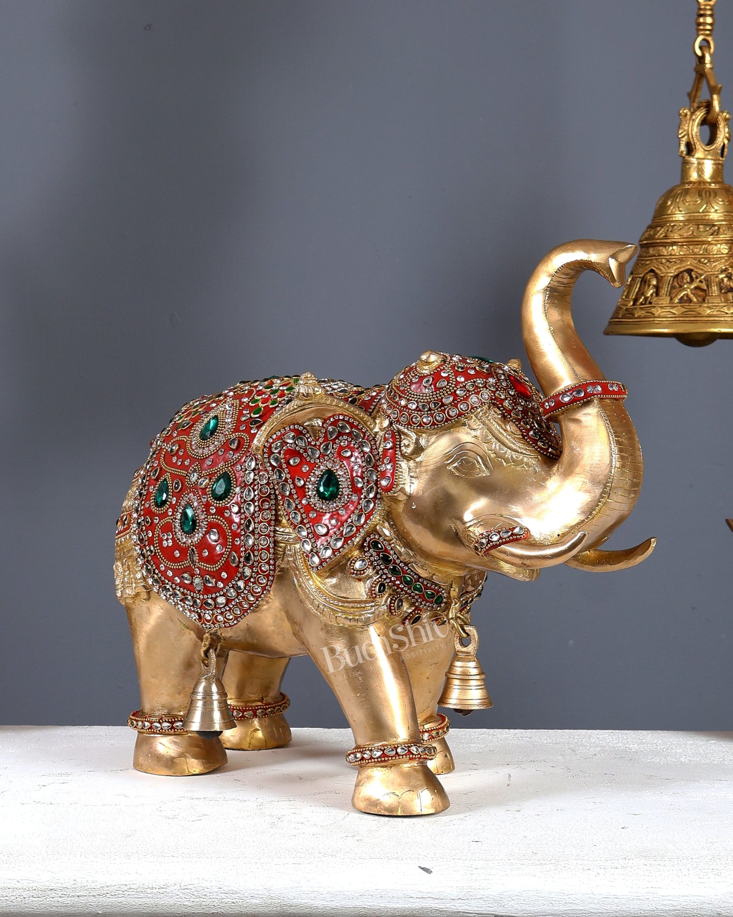 Brass Maharaja Elephant Showpiece – Rajasthani Meenakari & Stone Work Royal Décor (15 Inch wide)