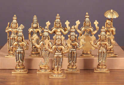 Vishnu Dashavatar Pure Brass Superfine Idols Set 4.5 inch