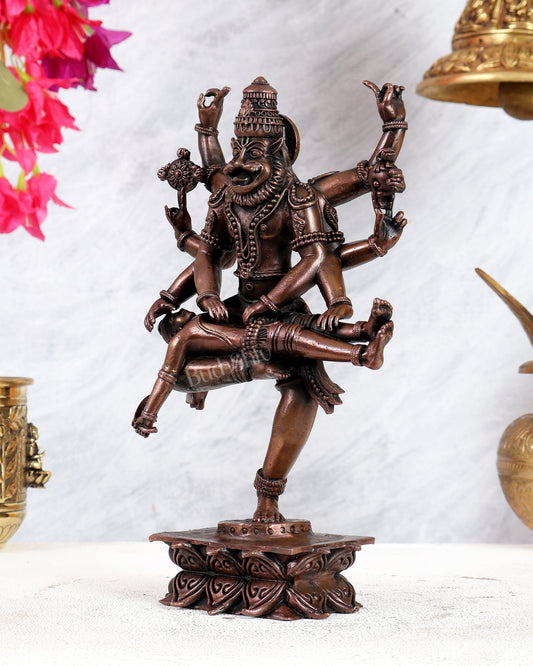 Pure Copper Narasimha Slaying Hiranyakashipu Statue – Masterpiece Vishnu Avatar Sculpture (9.5 Inches)