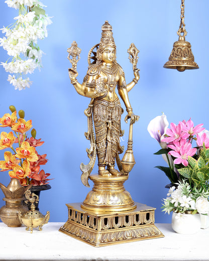 Brass Lord Vishnu with Gada Statue – Grand Handcrafted Divine Sculpture (30 Inches)