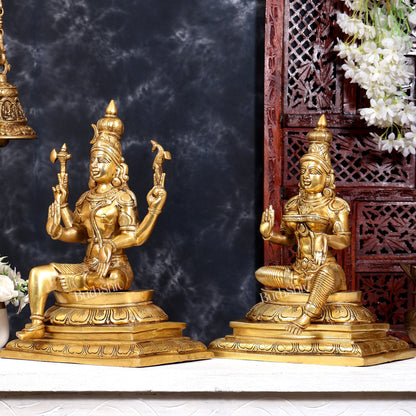 Brass Shiva & Parvati Sitting Statue | Uma Maheshwara 16.5 inch