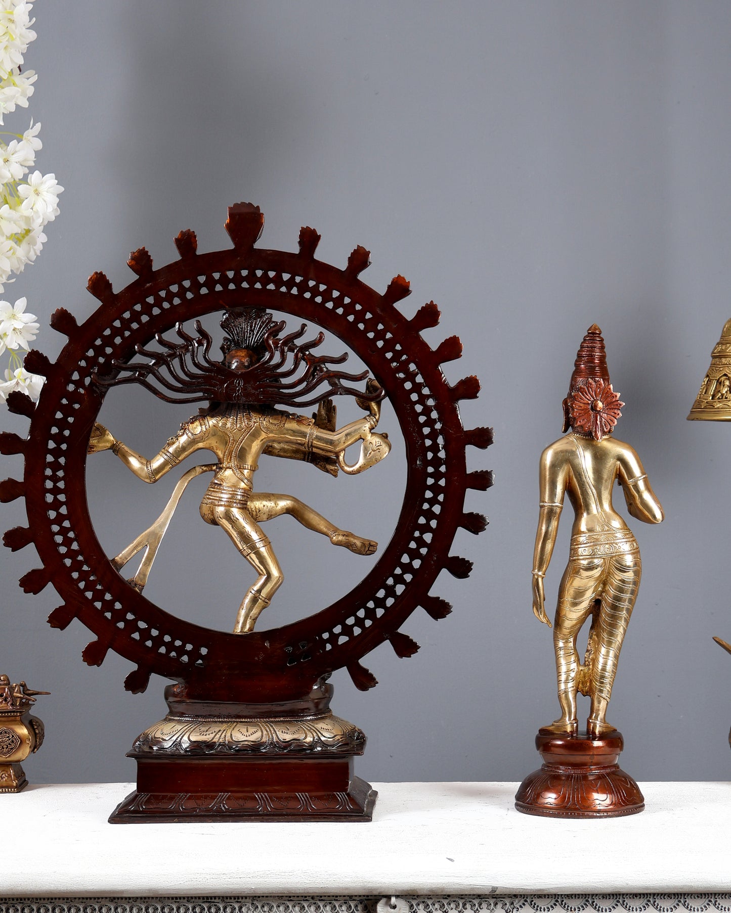 Brass Lord Shiva & Sivagami Parvati Utsava Murti Pair – Dual Tone Divine Sculpture Set 22 inch