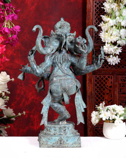 Bronze Dancing Ganesha Statue three faced 20 inch
