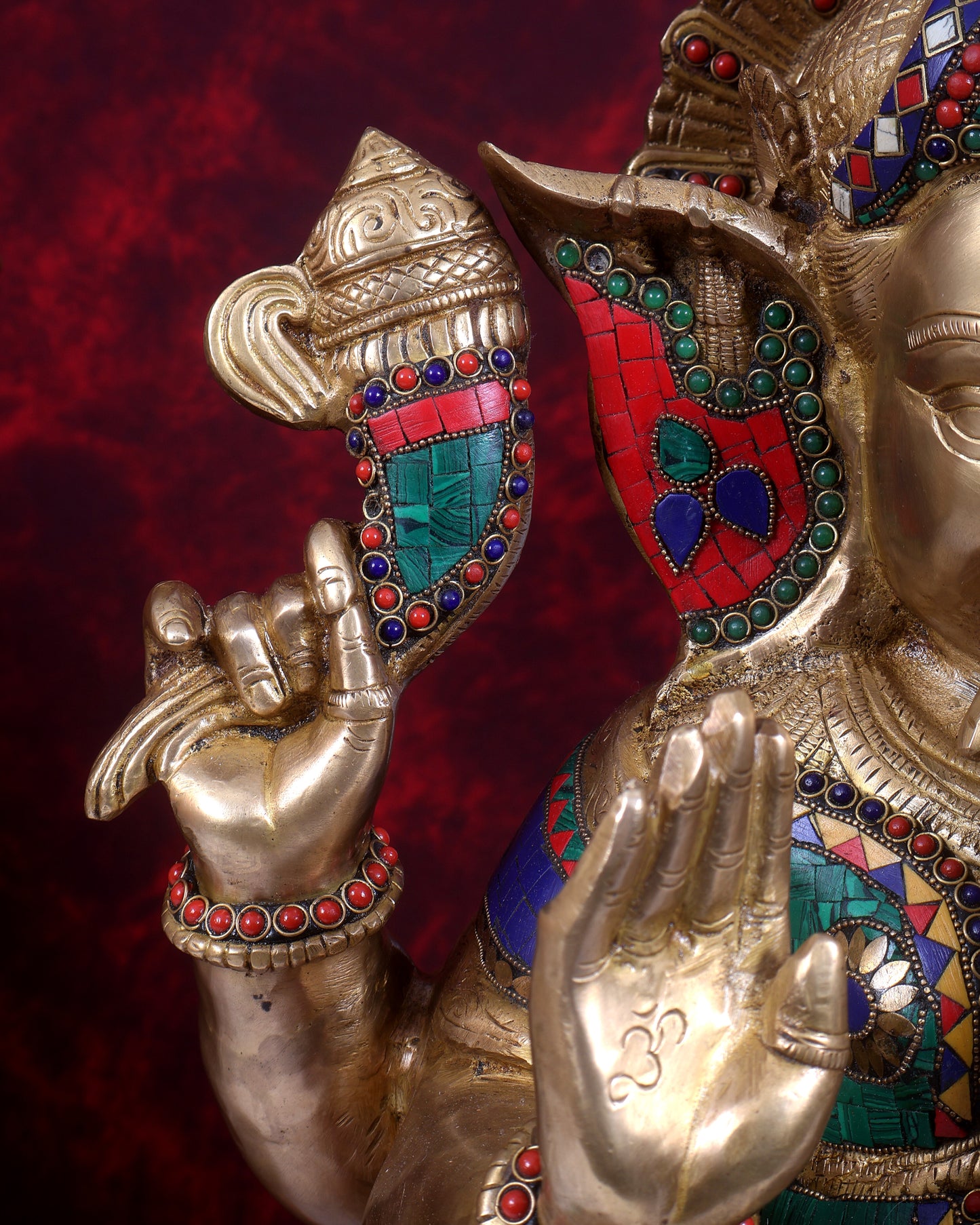 Pure Brass Lord Ganesha Statue - 20 Inch with stonework