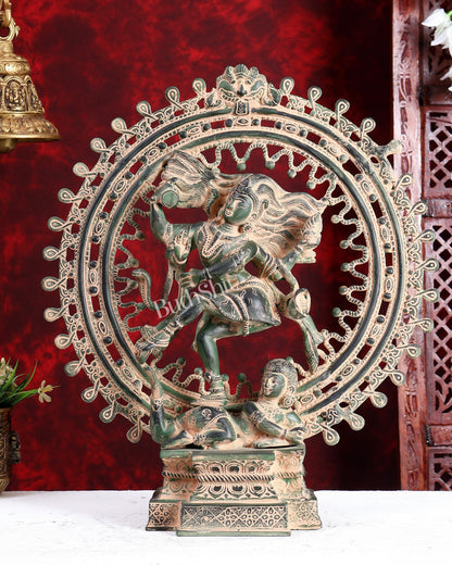 Vintage Brass Superfine Nataraja Statue with Beautiful Dreadlocks - 17" vintage green patina