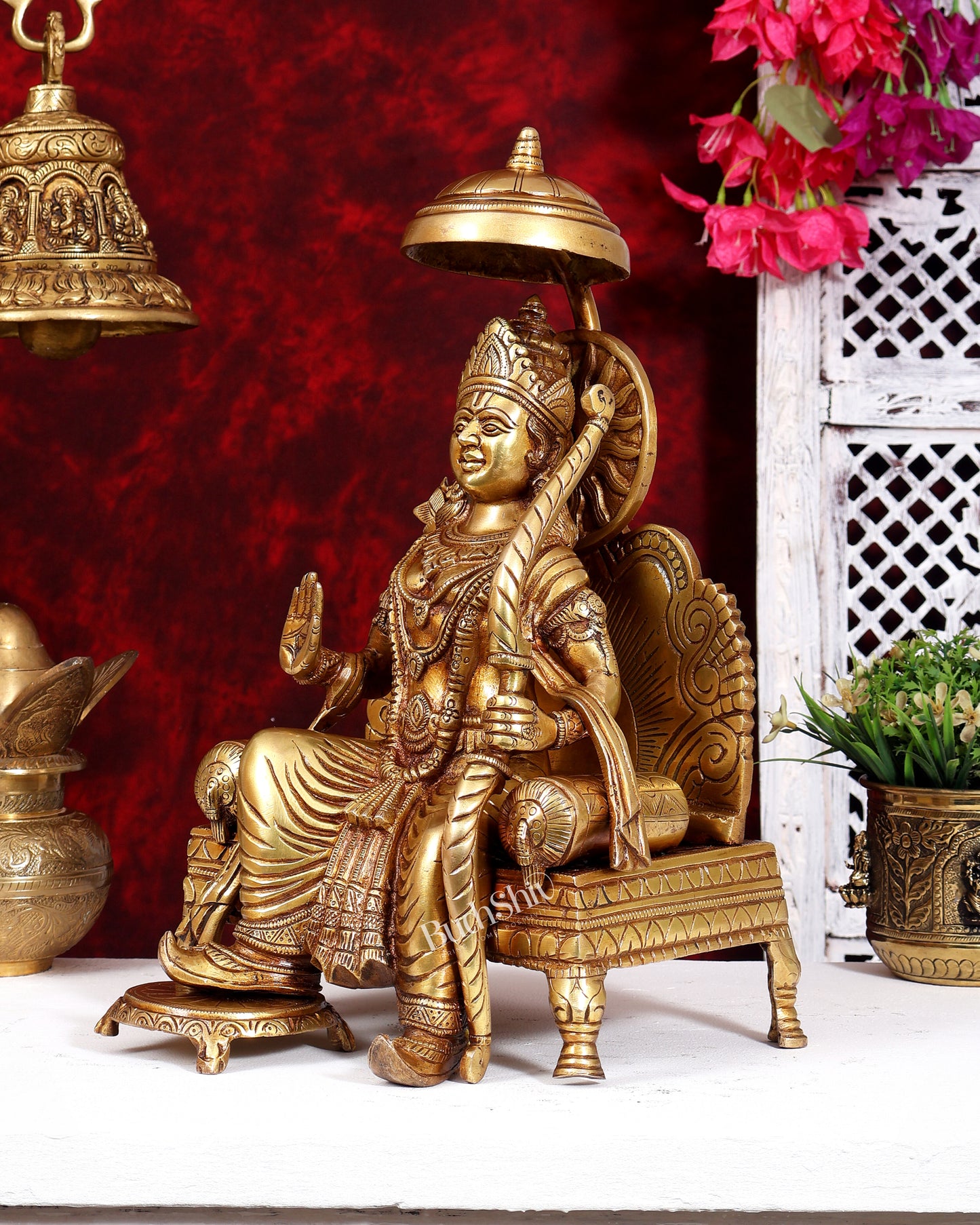 Pure Brass Raja Ram sitting on throne  - 15.5 inch