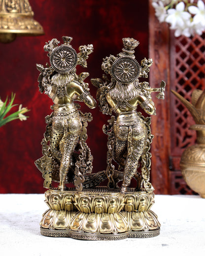 Brass Superfine Radha Krishna with Peacock Idol on Same Base 8 inch