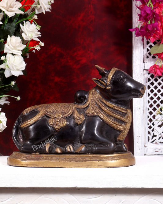 Pure Brass Vintage Nandi Statue – black tone 12.5 inch