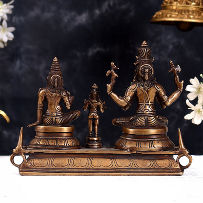 Brass Somaskanda Statue — Shiva, Parvati and Kartikeya Idol 7 inch