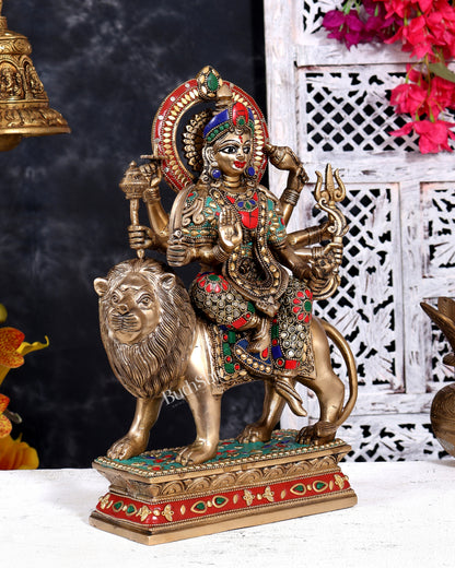 Brass Superfine Goddess Durga Statue - 15 Inch with stonework and shringaar