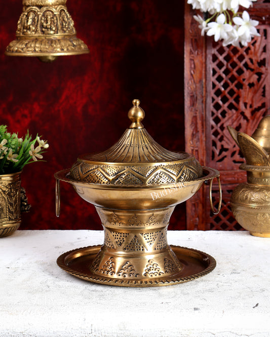 Brass Superfine Khajoor (Date) Pot with Lid – Handcrafted Bowl with Handles