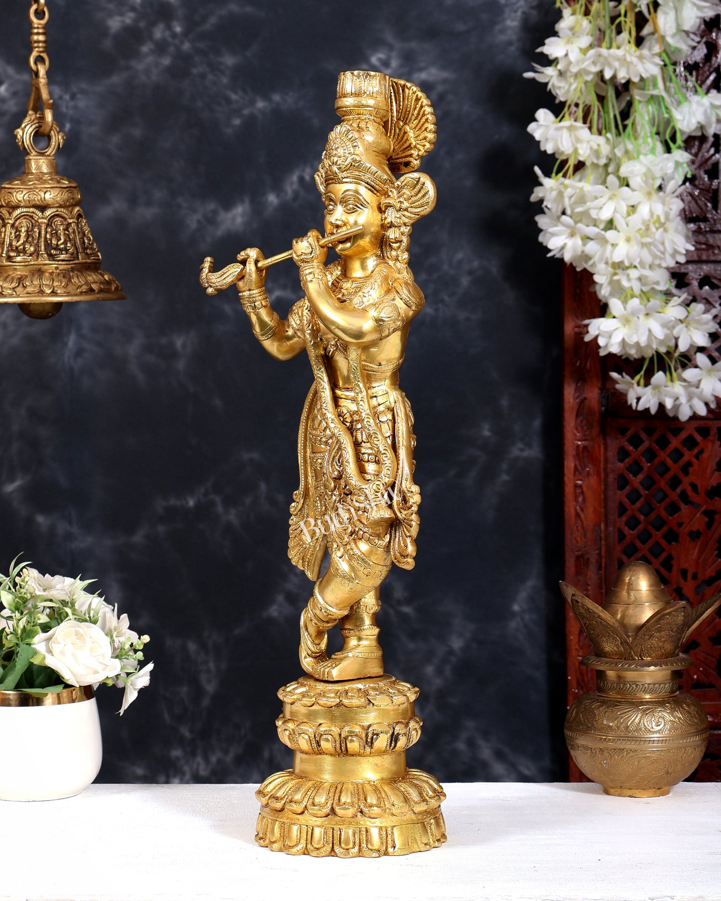 Brass Krishna Statue Unique Design | Pure Brass Lord Krishna Sculpture 20 inch