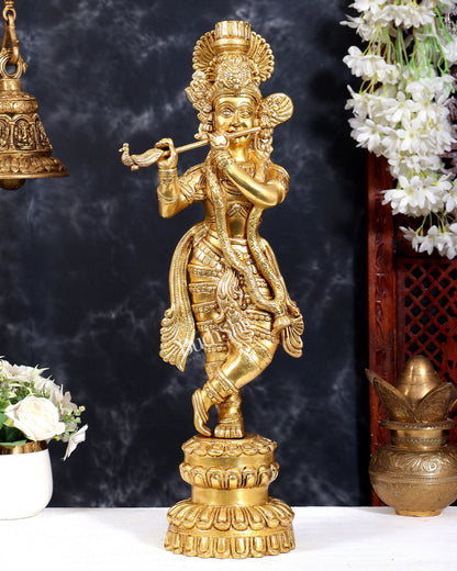 Brass Krishna Statue Unique Design | Pure Brass Lord Krishna Sculpture 20 inch