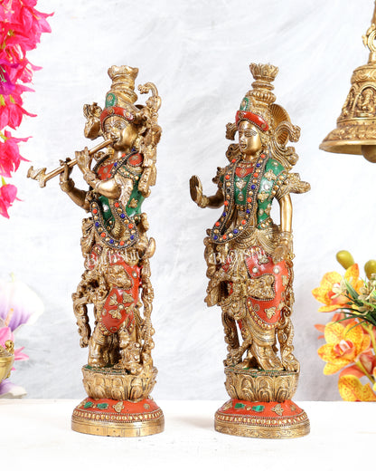 Brass Radha Krishna Statues 14 inch with meenakari