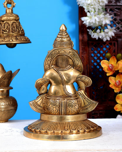 Brass Large Kubera Statue | Pure Brass God of Wealth & Treasure 10.2 inch