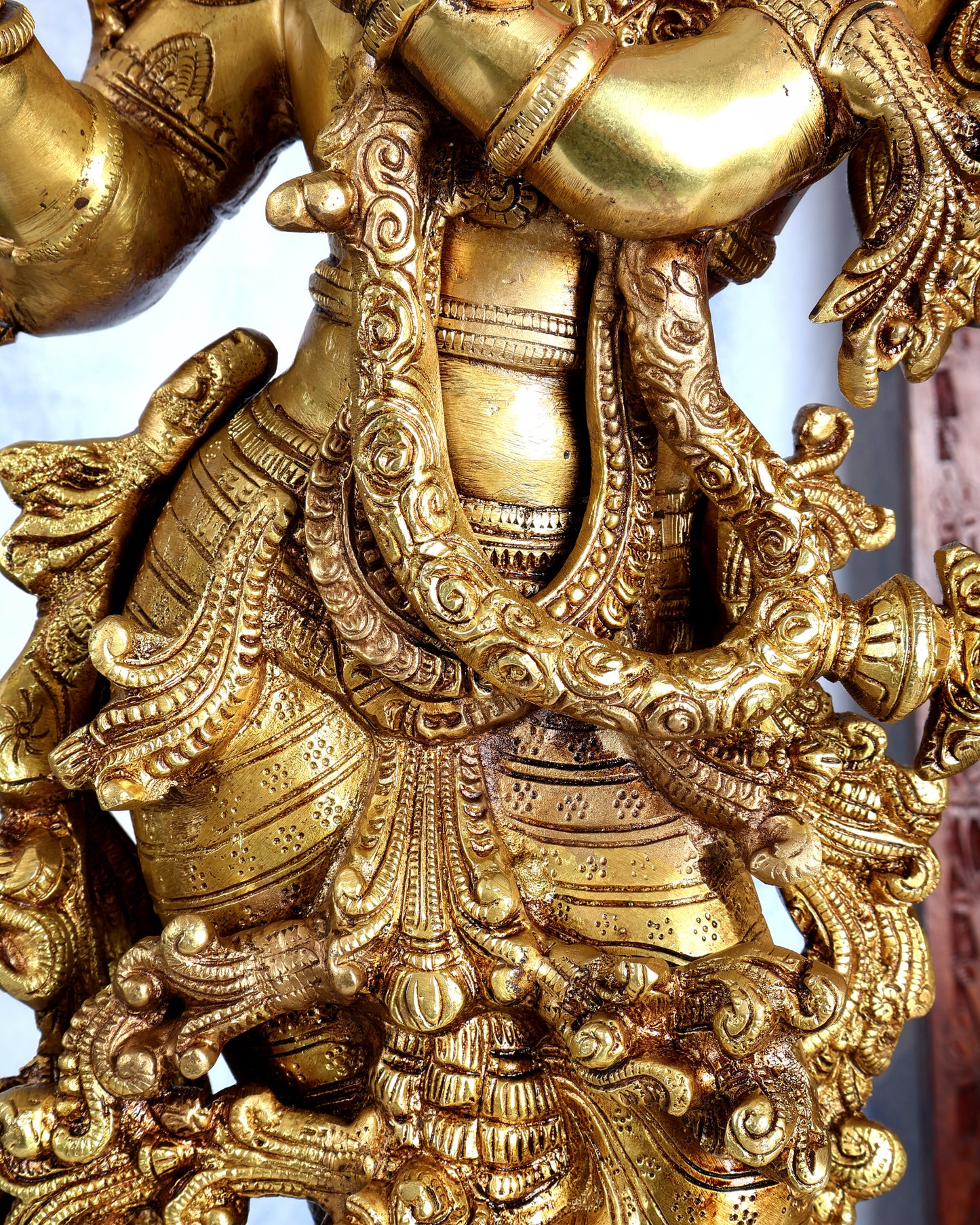 Premium Brass Lord Krishna Statue – Butter Gold Tone Handcrafted Divine Sculpture 30 inch