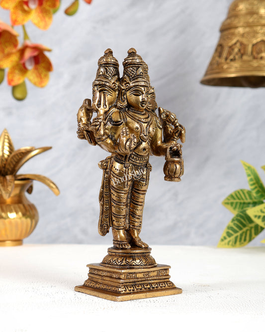 Brass Trimurti Idol – Brahma Vishnu Mahesh Standing Form Divine Sculpture (6.25 Inches)