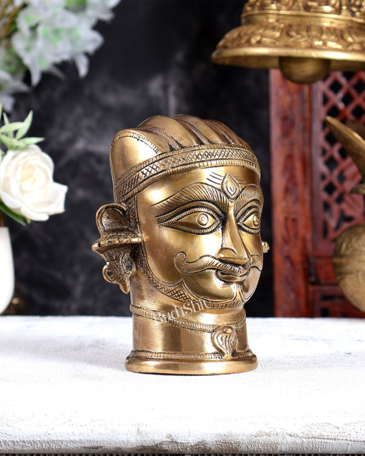 Brass Mahakaal Mukhalingam Shiva Face Head Bust Sculpture – Handcrafted Divine Artefact 6 inch