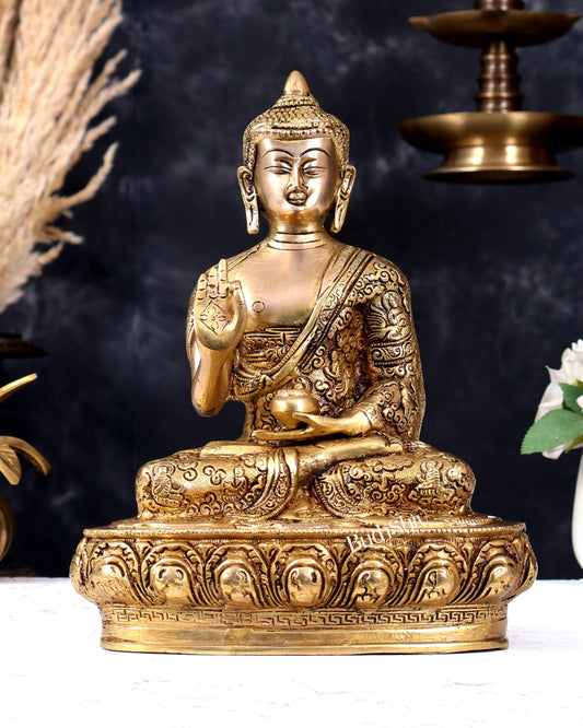 Premium Brass Buddha Statue with Life Story Carvings 10 inch