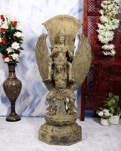 Large Balinese Bronze Lord Vishnu Seated on Garuda Sculpture – Handcrafted Masterpiece 40 inch