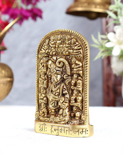 Brass Hanuman Ji Pindi Roop Kawach Murti with Vaanar Sena Carvings & Hanuman Mantra – Energised Protective Statue 4 inch