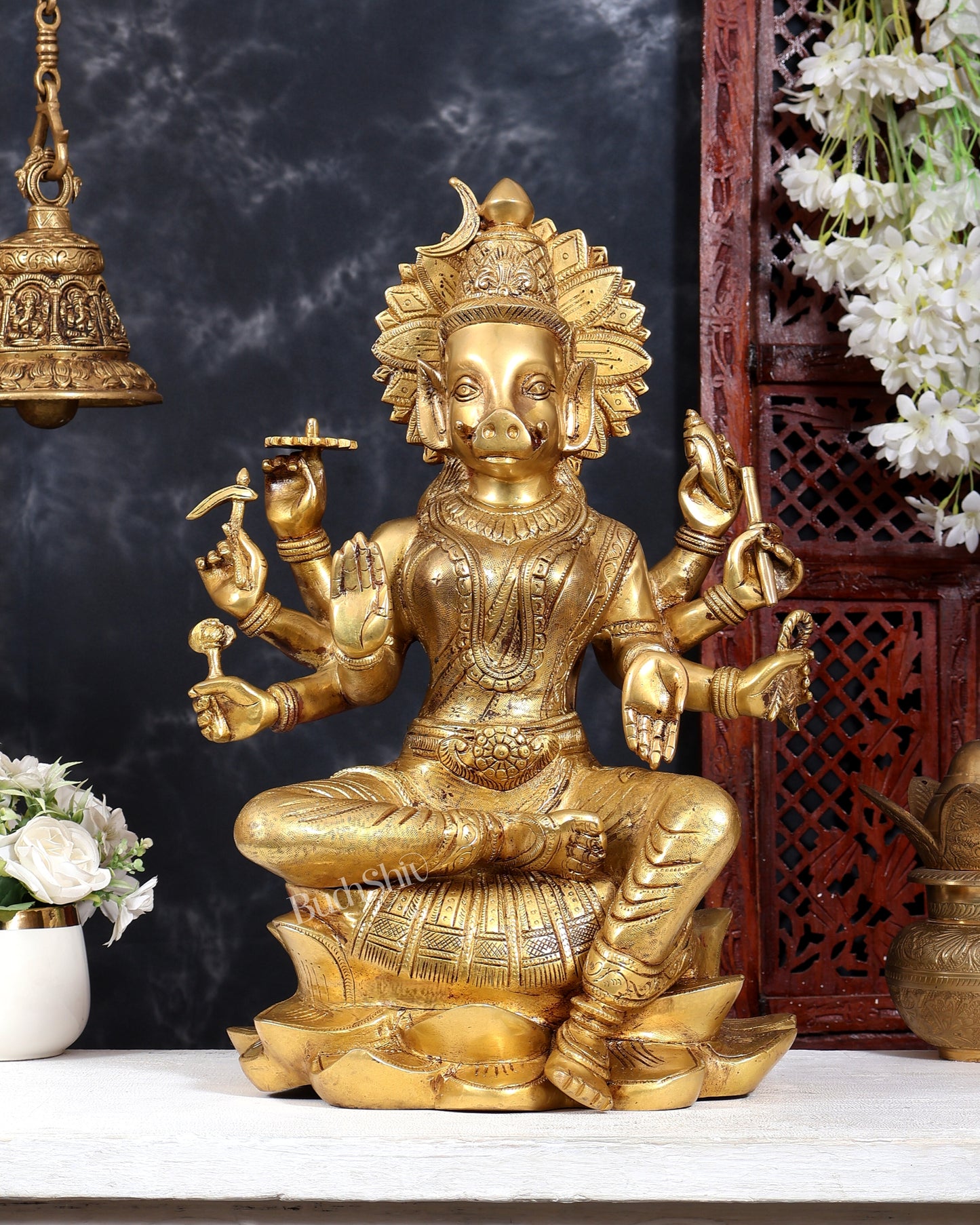Brass Superfine Large Varahi Devi on Lotus Idol 18.5 inch