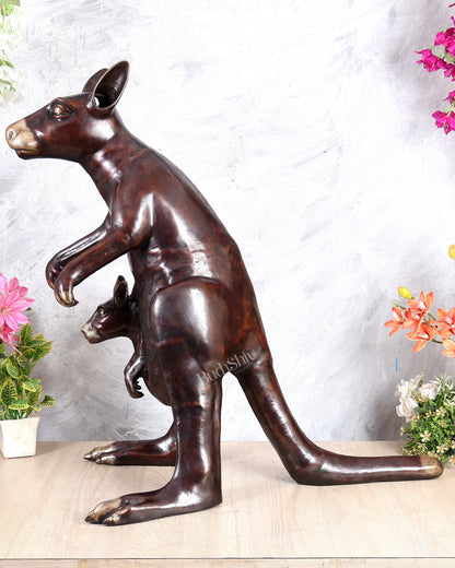 Brass Large Kangaroo with Baby Joey Sculpture – Handcrafted Wildlife Masterpiece (34 Inches)