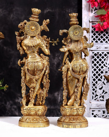 Brass Radha Krishna Statues 14 inch Natural brass gold