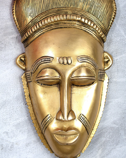 Brass Tribal Shaman Mask Wall Hanging – Handcrafted Ethnic Decorative Wall Art 13.5 inch