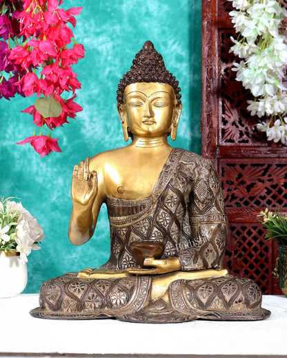 Buddha Brass Idol 17 inch blessing dual tone copper silver tone