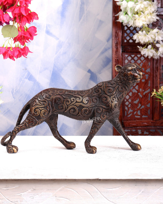 Brass Walking Leopard Showpiece 14 inch wide