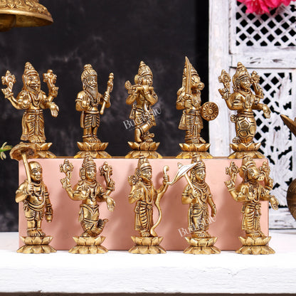 Dashavatar Set — Brass Idols on Lotus Base 5 inch