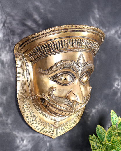 Brass Bhairava Face Mask Wall Hanging – Handcrafted Divine Guardian Artefact 12 inch