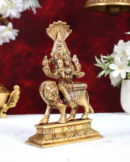 Brass Pratyangira Devi Statue – Handcrafted Divine Protection Goddess Idol 7 inch