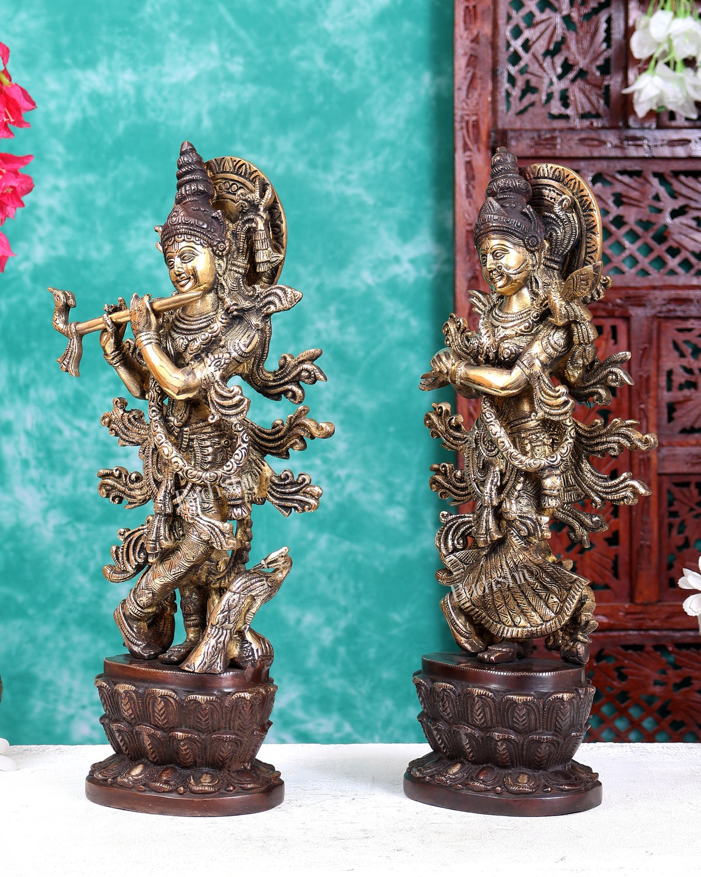 Brass Radha Krishna Idol Pair – Dual Tone Finish 16 inch